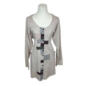 Tulip Womens Beige & Black Buttoned Cotton Long Sleeve Dress Sz L - New